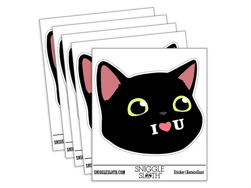I Love You Black Cat Heart Tongue Cute Pet Waterproof Vinyl Phone Tablet Laptop Water Bottle Car Window Bumper Decal Sticker Set - 5 Pack