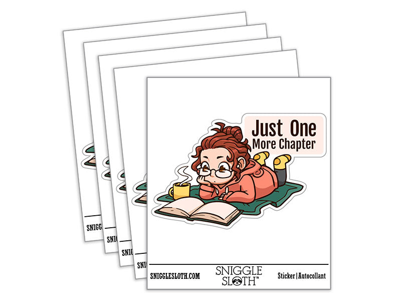 Just One More Chapter Reading Book Girl Waterproof Vinyl Phone Tablet Laptop Water Bottle Car Window Bumper Decal Sticker Set - 5 Pack