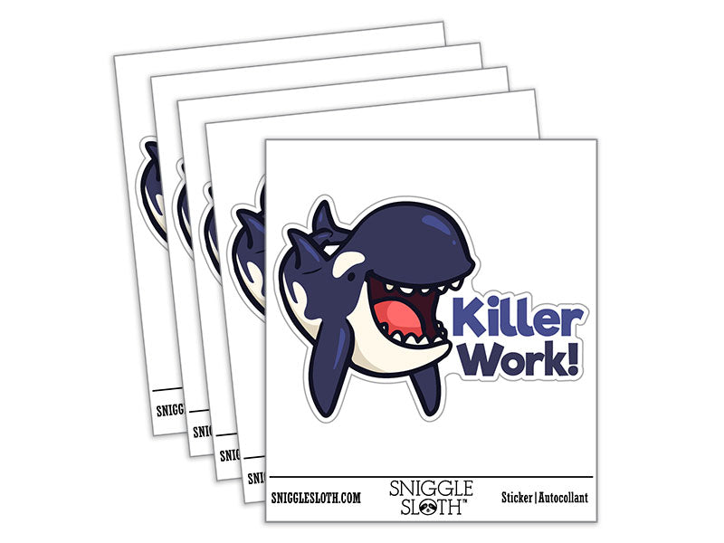 Killer Work Whale Orca Pun Waterproof Vinyl Phone Tablet Laptop Water Bottle Car Window Bumper Decal Sticker Set - 5 Pack