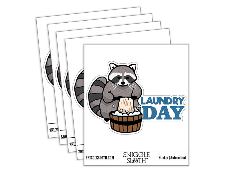 Laundry Day Raccoon Cleaning Clothes Waterproof Vinyl Phone Tablet Laptop Water Bottle Car Window Bumper Decal Sticker Set - 5 Pack