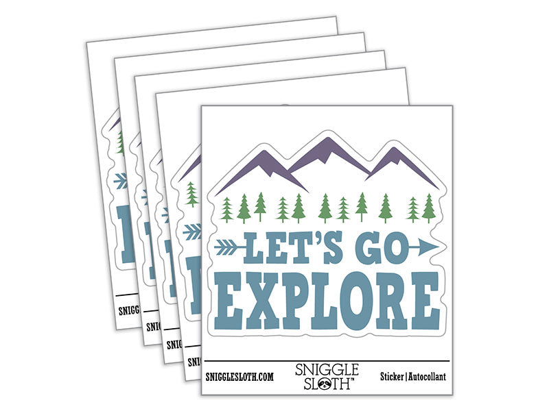 Let's Go Explore Mountains Waterproof Vinyl Phone Tablet Laptop Water Bottle Car Window Bumper Decal Sticker Set - 5 Pack