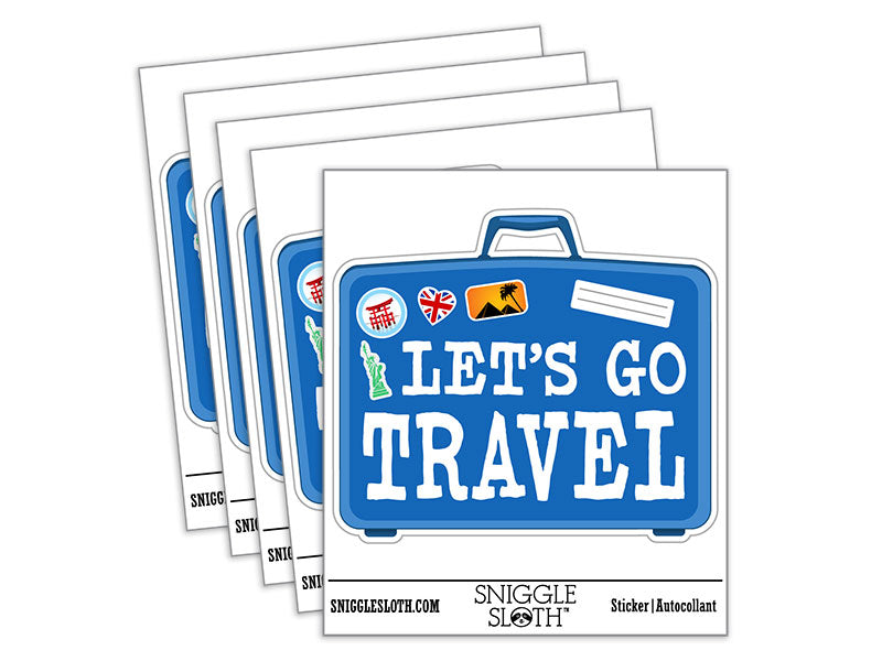 Let's Go Travel Suitcase Waterproof Vinyl Phone Tablet Laptop Water Bottle Car Window Bumper Decal Sticker Set - 5 Pack