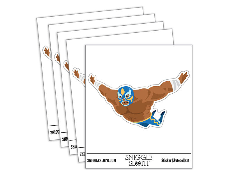 Luchador Masked Wrestler Flying Through Air Waterproof Vinyl Phone Tablet Laptop Water Bottle Car Window Bumper Decal Sticker Set - 5 Pack
