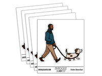 Man Walking Pet Dog Leash Waterproof Vinyl Phone Tablet Laptop Water Bottle Car Window Bumper Decal Sticker Set - 5 Pack