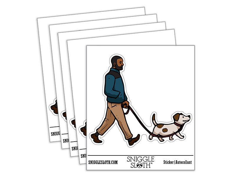 Man Walking Pet Dog Leash Waterproof Vinyl Phone Tablet Laptop Water Bottle Car Window Bumper Decal Sticker Set - 5 Pack