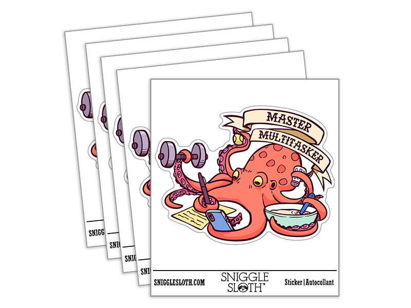 Master Multitasker Multitasking Octopus Tentacles Waterproof Vinyl Phone Tablet Laptop Water Bottle Car Window Bumper Decal Sticker Set - 5 Pack