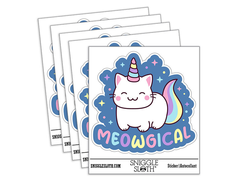 Meowgical Cat Unicorn Waterproof Vinyl Phone Tablet Laptop Water Bottle Car Window Bumper Decal Sticker Set - 5 Pack