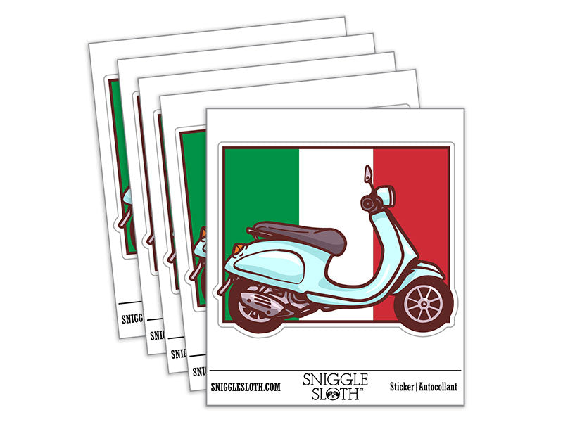 Moped Bike Italian Flag Vehicle Waterproof Vinyl Phone Tablet Laptop Water Bottle Car Window Bumper Decal Sticker Set - 5 Pack