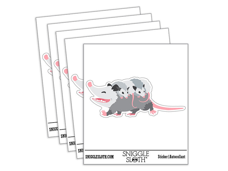 Mother Opossum with Babies on Back Waterproof Vinyl Phone Tablet Laptop Water Bottle Car Window Bumper Decal Sticker Set - 5 Pack
