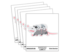 Mother Opossum with Babies on Back Waterproof Vinyl Phone Tablet Laptop Water Bottle Car Window Bumper Decal Sticker Set - 5 Pack
