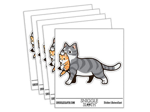 Mother Tabby Cat Carrying Kitten Waterproof Vinyl Phone Tablet Laptop Water Bottle Car Window Bumper Decal Sticker Set - 5 Pack