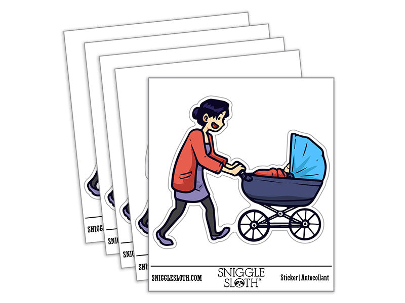 Mother with Child in Stroller Baby Waterproof Vinyl Phone Tablet Laptop Water Bottle Car Window Bumper Decal Sticker Set - 5 Pack