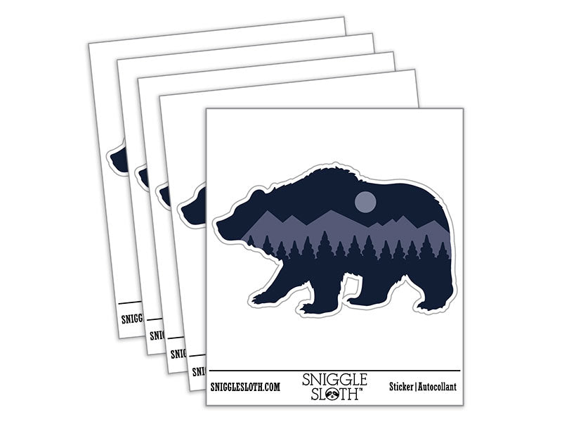 Mountain Scene Bear Silhouette Waterproof Vinyl Phone Tablet Laptop Water Bottle Car Window Bumper Decal Sticker Set - 5 Pack