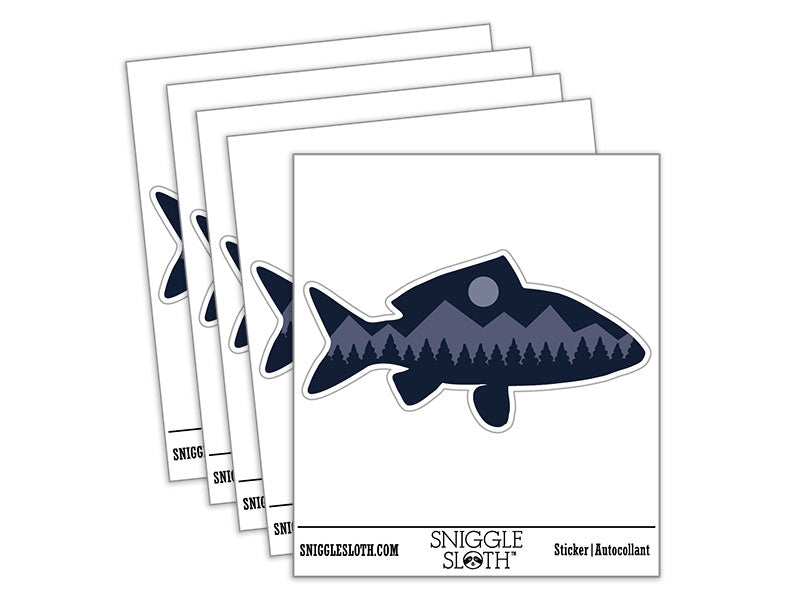 Mountain Scene Fish Silhouette Waterproof Vinyl Phone Tablet Laptop Water Bottle Car Window Bumper Decal Sticker Set - 5 Pack