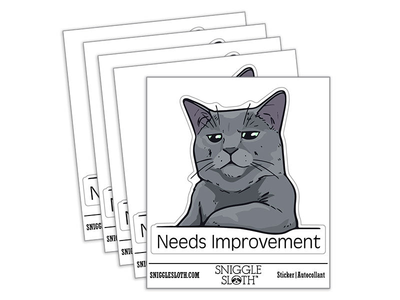 Needs Improvement Russian Blue Cat Condescending Unimpressed Waterproof Vinyl Phone Tablet Laptop Water Bottle Car Window Bumper Decal Sticker Set - 5 Pack