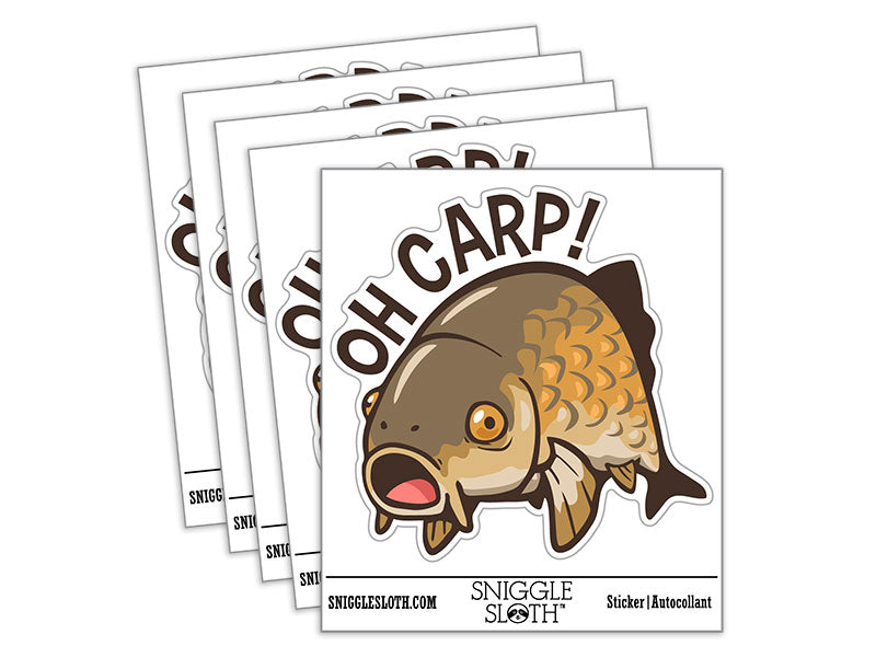 Oh Carp Regretful Fish Funny Face Waterproof Vinyl Phone Tablet Laptop Water Bottle Car Window Bumper Decal Sticker Set - 5 Pack