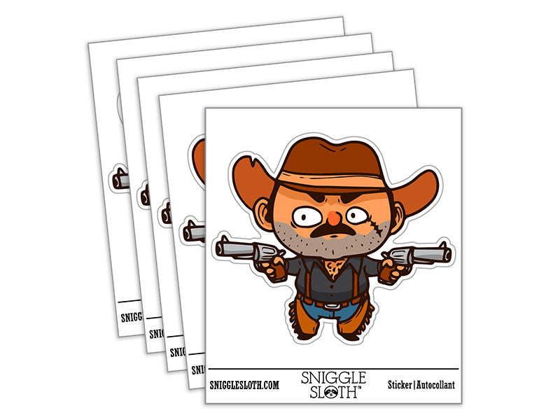 Old Western Cowboy Villain Revolver Waterproof Vinyl Phone Tablet Laptop Water Bottle Car Window Bumper Decal Sticker Set - 5 Pack