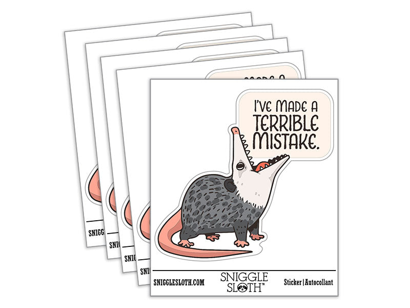 Opossum I've Made a Terrible Mistake Screaming Funny Waterproof Vinyl Phone Tablet Laptop Water Bottle Car Window Bumper Decal Sticker Set - 5 Pack