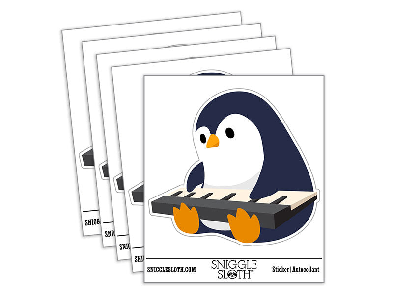 Penguin on Piano Keyboard Waterproof Vinyl Phone Tablet Laptop Water Bottle Car Window Bumper Decal Sticker Set - 5 Pack