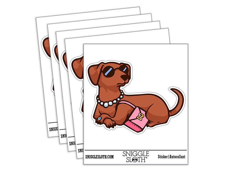 Posh Rich Snobby Dachshund Dog Sunglasses Purse Waterproof Vinyl Phone Tablet Laptop Water Bottle Car Window Bumper Decal Sticker Set - 5 Pack