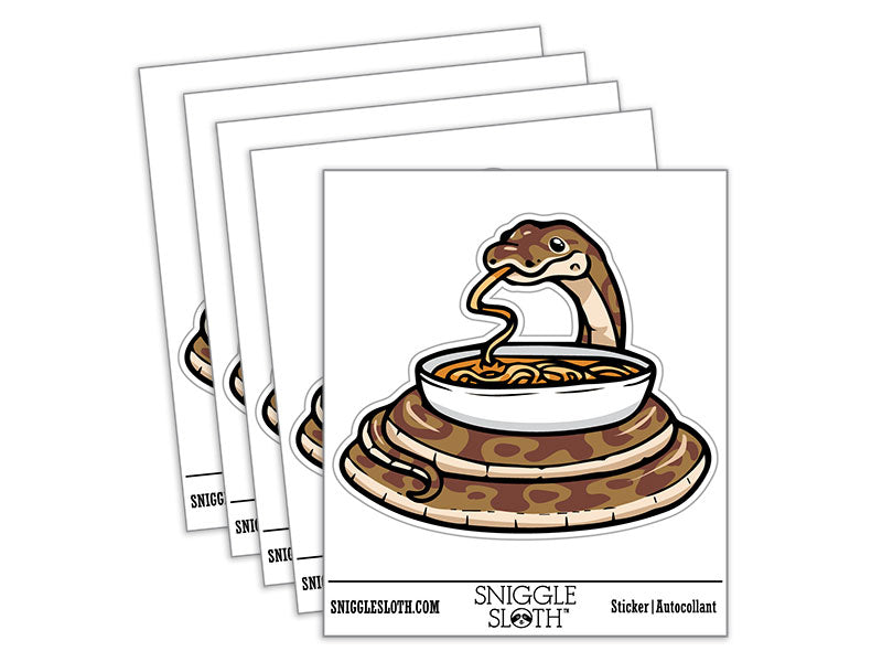 Python Snake Enjoying Ramen Noodles Waterproof Vinyl Phone Tablet Laptop Water Bottle Car Window Bumper Decal Sticker Set - 5 Pack