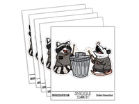 Raccoon and Opossum Drumming on Trash Can Waterproof Vinyl Phone Tablet Laptop Water Bottle Car Window Bumper Decal Sticker Set - 5 Pack