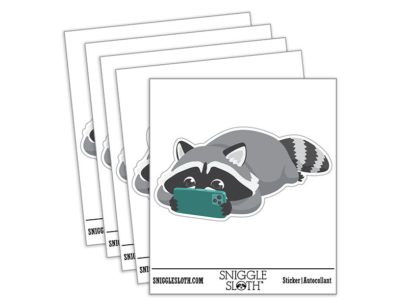 Raccoon Playing Watching Video Games on Phone Waterproof Vinyl Phone Tablet Laptop Water Bottle Car Window Bumper Decal Sticker Set - 5 Pack
