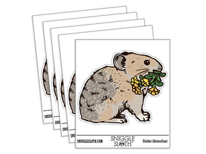 Realistic American Pika Gathering Flowers Waterproof Vinyl Phone Tablet Laptop Water Bottle Car Window Bumper Decal Sticker Set - 5 Pack