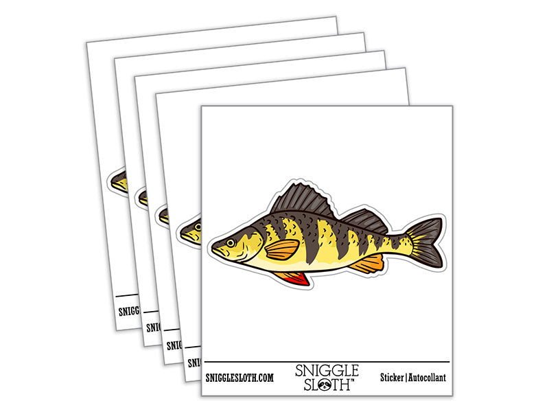Realistic Yellow Perch Striped Fish Waterproof Vinyl Phone Tablet Laptop Water Bottle Car Window Bumper Decal Sticker Set - 5 Pack
