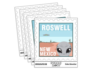 Roswell New Mexico Destination Stamp Alien UFO Waterproof Vinyl Phone Tablet Laptop Water Bottle Car Window Bumper Decal Sticker Set - 5 Pack