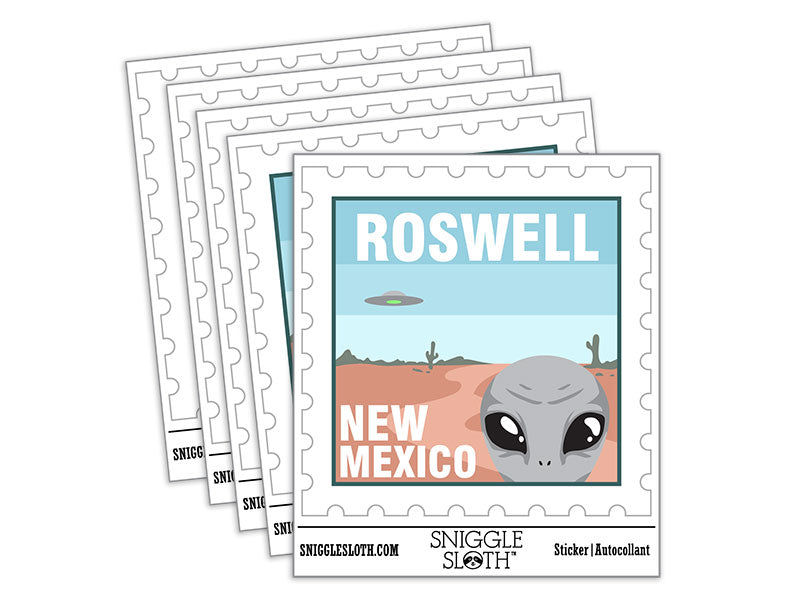 Roswell New Mexico Destination Stamp Alien UFO Waterproof Vinyl Phone Tablet Laptop Water Bottle Car Window Bumper Decal Sticker Set - 5 Pack
