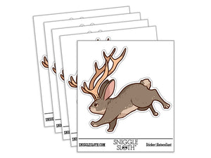 Running Jackalope Mythical Horned Rabbit Bunny Cryptid Waterproof Vinyl Phone Tablet Laptop Water Bottle Car Window Bumper Decal Sticker Set - 5 Pack