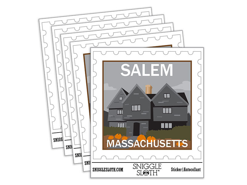 Salem Massachusetts Witch House Destination Stamp Waterproof Vinyl Phone Tablet Laptop Water Bottle Car Window Bumper Decal Sticker Set - 5 Pack