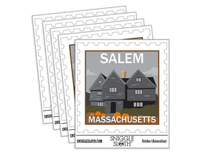Salem Massachusetts Witch House Destination Stamp Waterproof Vinyl Phone Tablet Laptop Water Bottle Car Window Bumper Decal Sticker Set - 5 Pack
