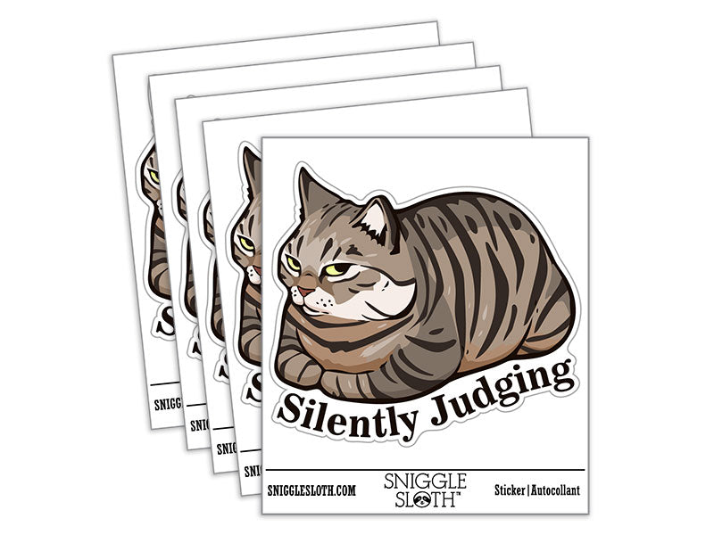 Silently Judging Tabby Cat Pet Waterproof Vinyl Phone Tablet Laptop Water Bottle Car Window Bumper Decal Sticker Set - 5 Pack