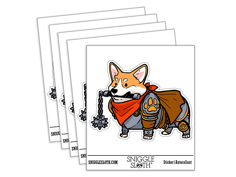 Sir Corgnelius Brave Corgi Dog Knight Flail Waterproof Vinyl Phone Tablet Laptop Water Bottle Car Window Bumper Decal Sticker Set - 5 Pack