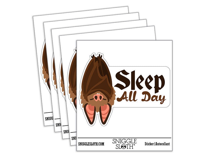 Sleep All Day Bat Hanging Funny Nap Time Waterproof Vinyl Phone Tablet Laptop Water Bottle Car Window Bumper Decal Sticker Set - 5 Pack