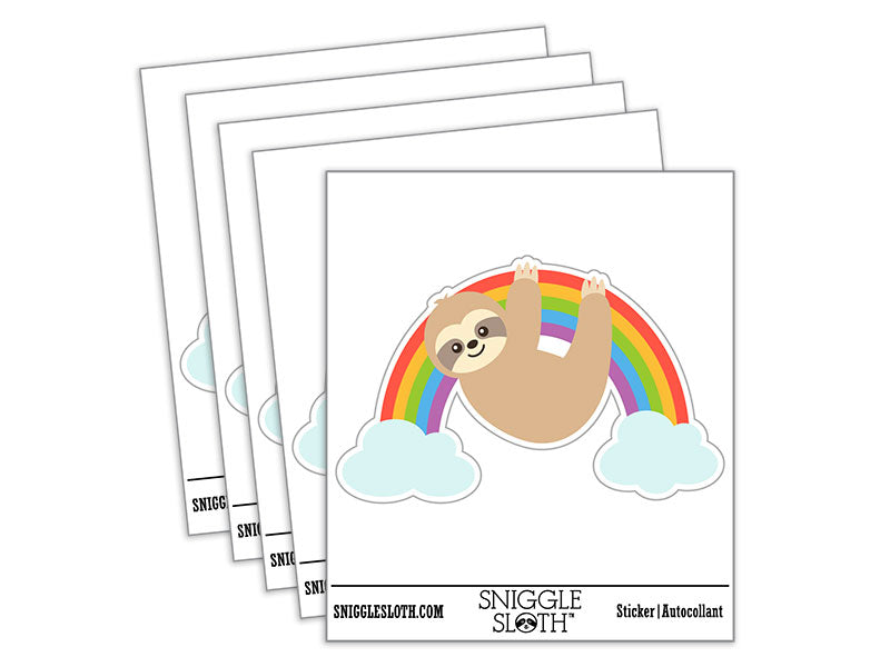 Sloth Hanging From Rainbow Waterproof Vinyl Phone Tablet Laptop Water Bottle Car Window Bumper Decal Sticker Set - 5 Pack
