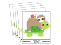 Sloth Riding Turtle Waterproof Vinyl Phone Tablet Laptop Water Bottle Car Window Bumper Decal Sticker Set - 5 Pack