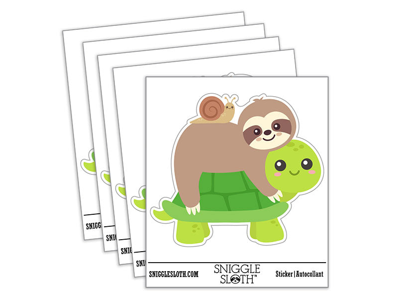 Sloth Riding Turtle Waterproof Vinyl Phone Tablet Laptop Water Bottle Car Window Bumper Decal Sticker Set - 5 Pack
