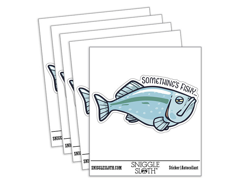Something's Fishy Suspicious Fish Funny Waterproof Vinyl Phone Tablet Laptop Water Bottle Car Window Bumper Decal Sticker Set - 5 Pack