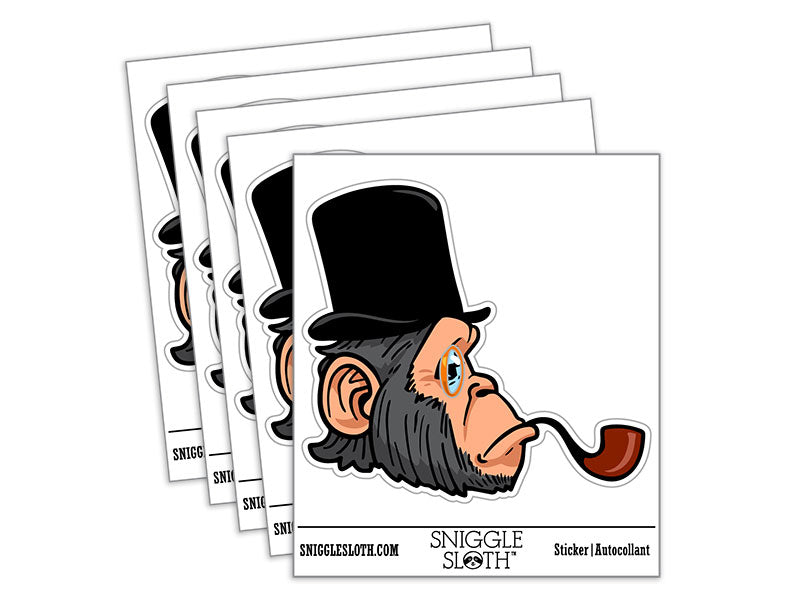 Sophisticated Chimp Ape Monkey Top Hat Pipe Waterproof Vinyl Phone Tablet Laptop Water Bottle Car Window Bumper Decal Sticker Set - 5 Pack