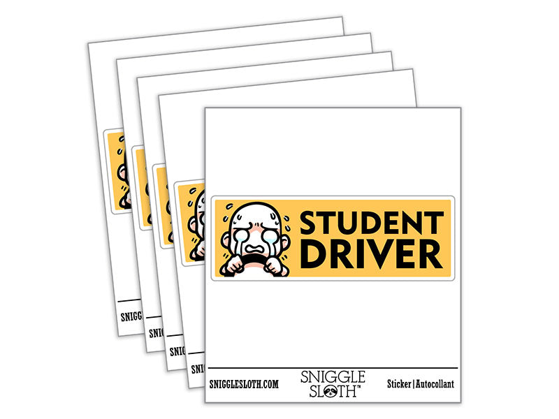 Student Driver Crying Funny Face Waterproof Vinyl Phone Tablet Laptop Water Bottle Car Window Bumper Decal Sticker Set - 5 Pack