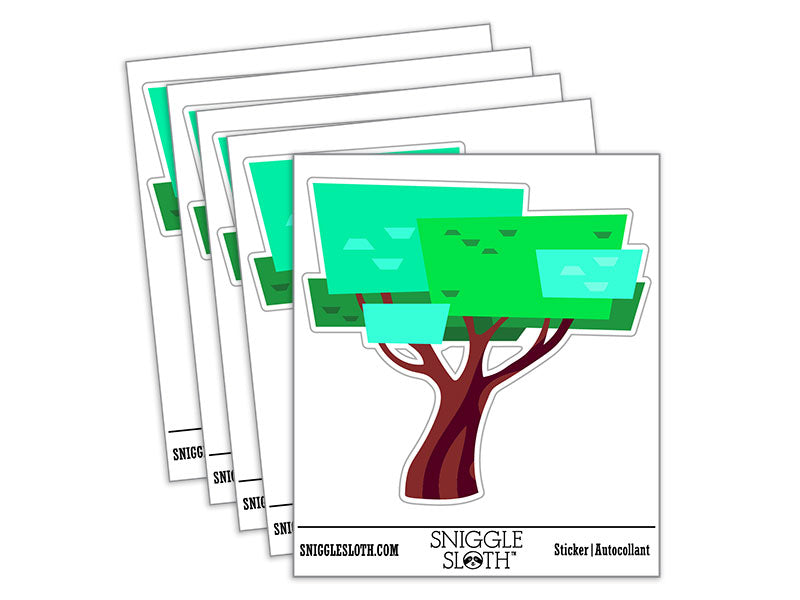Stylized Geometric Tree Blocky Artsy Waterproof Vinyl Phone Tablet Laptop Water Bottle Car Window Bumper Decal Sticker Set - 5 Pack