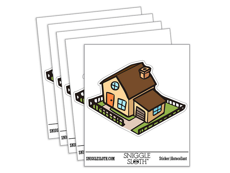 Suburban House with Garage and Fence Home Waterproof Vinyl Phone Tablet Laptop Water Bottle Car Window Bumper Decal Sticker Set - 5 Pack