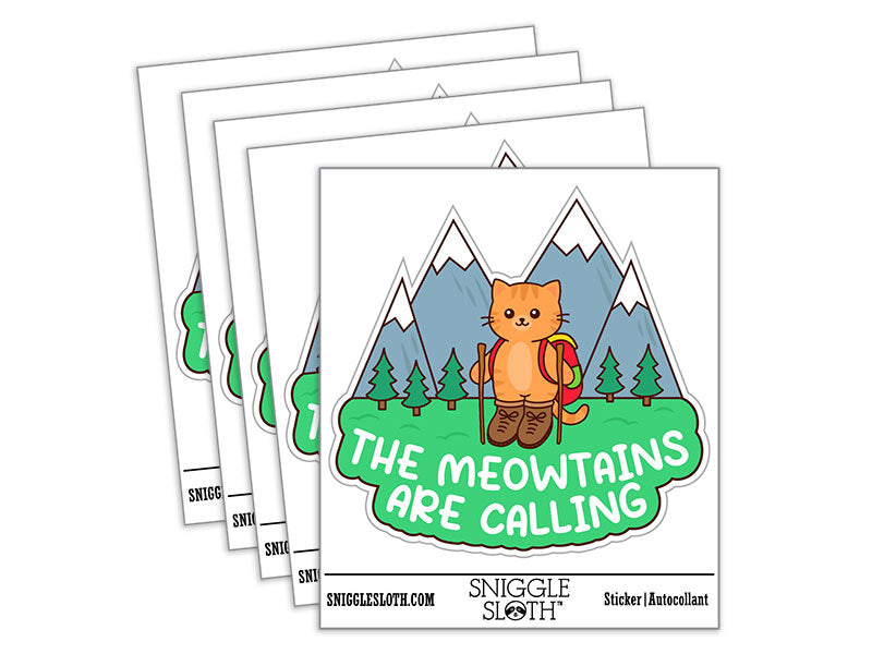 The Meowtains Are Calling Hiking Cat Waterproof Vinyl Phone Tablet Laptop Water Bottle Car Window Bumper Decal Sticker Set - 5 Pack