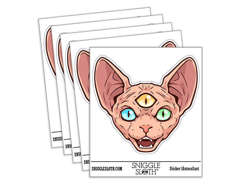 Three Eyed Sphynx Cat Hairless Spooky Scary Waterproof Vinyl Phone Tablet Laptop Water Bottle Car Window Bumper Decal Sticker Set - 5 Pack