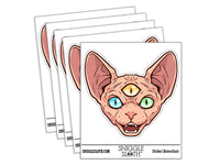 Three Eyed Sphynx Cat Hairless Spooky Scary Waterproof Vinyl Phone Tablet Laptop Water Bottle Car Window Bumper Decal Sticker Set - 5 Pack