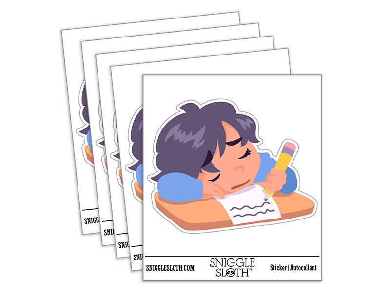 Tired Sleeping Child Doing Homework Waterproof Vinyl Phone Tablet Laptop Water Bottle Car Window Bumper Decal Sticker Set - 5 Pack
