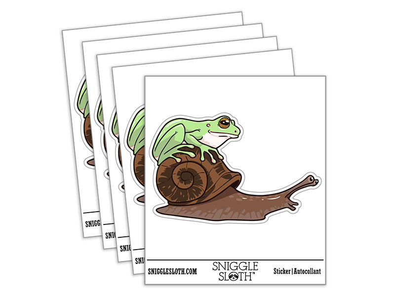 Tree Frog Riding Garden Snail Waterproof Vinyl Phone Tablet Laptop Water Bottle Car Window Bumper Decal Sticker Set - 5 Pack
